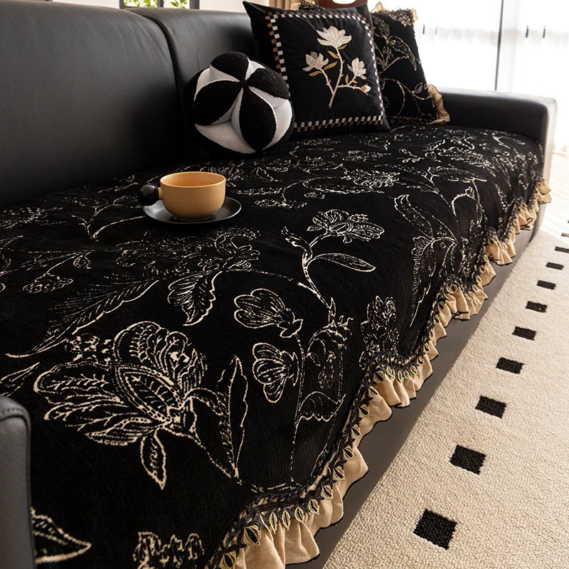 French Black Floral Shaped Sofa Cover Four Season Sofa Towel Retro Skirt Hem High-end Feeling Non Slip Leather Cushion Cover
French Black Floral Shaped Sofa Cover Four Season Sofa Towel Retro Skirt Hem High-end Feeling Non Slip Leather Cushion Cover