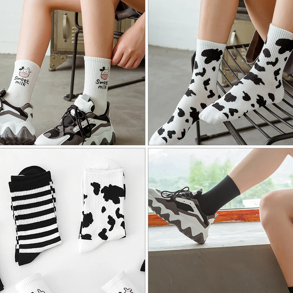 5Pairs Black White Cow Style Cotton Mid Length Socks Breathable Durable Woman Socks Daily Wear Casual Mid-Calf Length Sock
5Pairs Black White Cow Style Cotton Mid Length Socks Breathable Durable Woman Socks Daily Wear Casual Mid-Calf Length Sock