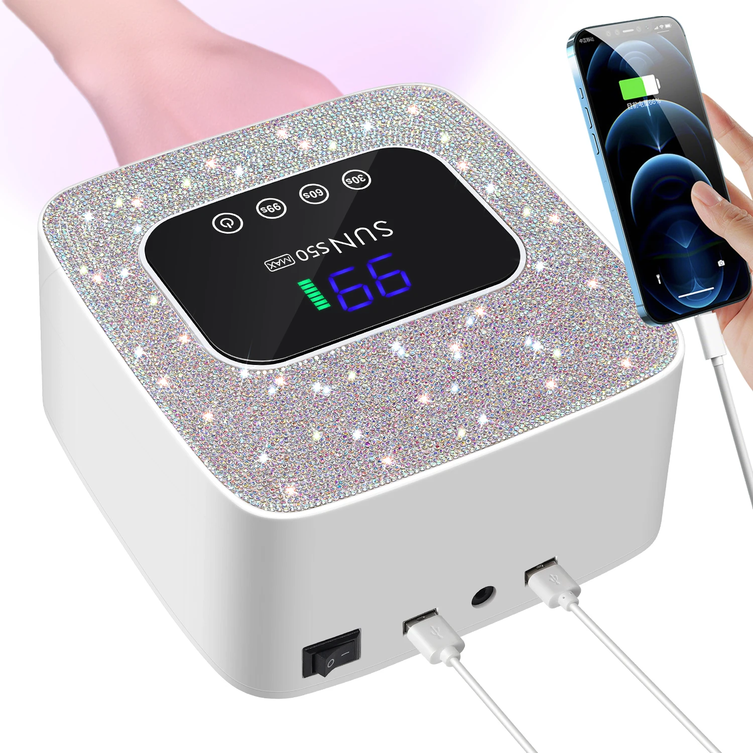 Светодиодная лампа для ногтей со сверкающими бриллиантами: беспроводная перезаряжаемая УФ/светодиодная сушилка с 5 бусинами, интеллектуальным датчиком и 3 настройками таймера
Светодиодная лампа для ногтей со сверкающими бриллиантами: беспроводная перезаряжаемая УФ/светодиодная сушилка с 5 бусинами, интеллектуальным датчиком и 3 настройками таймера