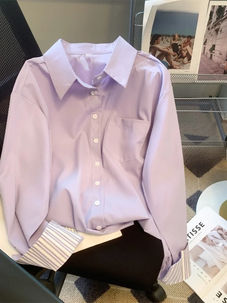 Unique Neck Shirt Women's Loose Casual Long Sleeve Purple Patchwork Stripes Fashionable Polyester Pure Color All Match
Unique Neck Shirt Women's Loose Casual Long Sleeve Purple Patchwork Stripes Fashionable Polyester Pure Color All Match