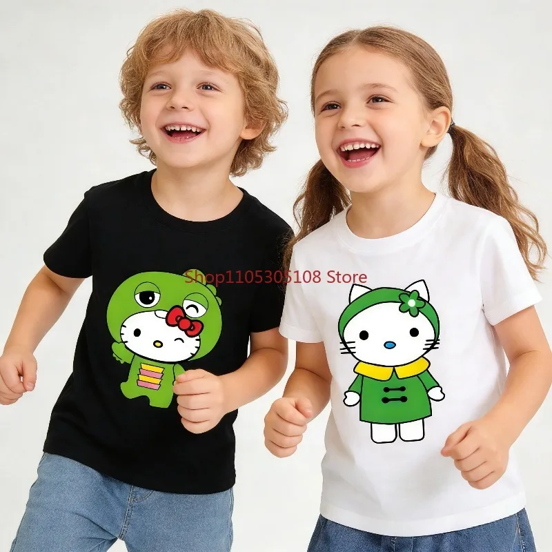 Green Hello Kitty Cartoon Print Children's T-shirt Fashionable Round-neck Pure Cotton Family Outfit for Parents and Children
Green Hello Kitty Cartoon Print Children's T-shirt Fashionable Round-neck Pure Cotton Family Outfit for Parents and Children