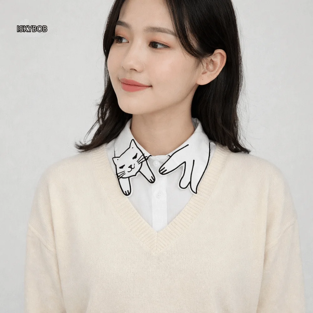 Elegant Cartoon Cat Fake Collar Slim Cotton Base Layer Top Short Sleeve Solid Color Detachable False Collar Weater Decorative
Elegant Cartoon Cat Fake Collar Slim Cotton Base Layer Top Short Sleeve Solid Color Detachable False Collar Weater Decorative
