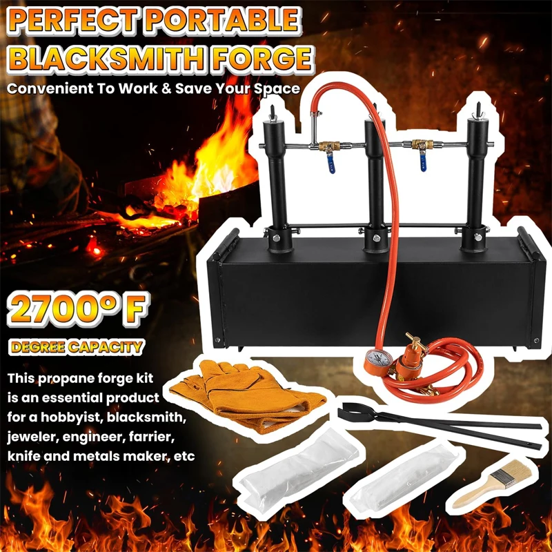 Triple Burners Portable Propane Gas Forge Three Burners 2700°F/1482℃ Large Capacity Square Forging Furnace for Blacksmithing
Triple Burners Portable Propane Gas Forge Three Burners 2700°F/1482℃ Large Capacity Square Forging Furnace for Blacksmithing