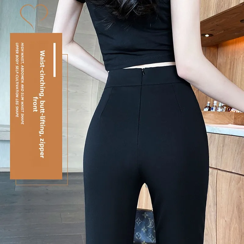 High Waist Black Bell Bottom Pants Women's Elastic Zipper at Back Hong Kong Style Casual Trousers mid Stretch Cotton Polyester
High Waist Black Bell Bottom Pants Women's Elastic Zipper at Back Hong Kong Style Casual Trousers mid Stretch Cotton Polyester