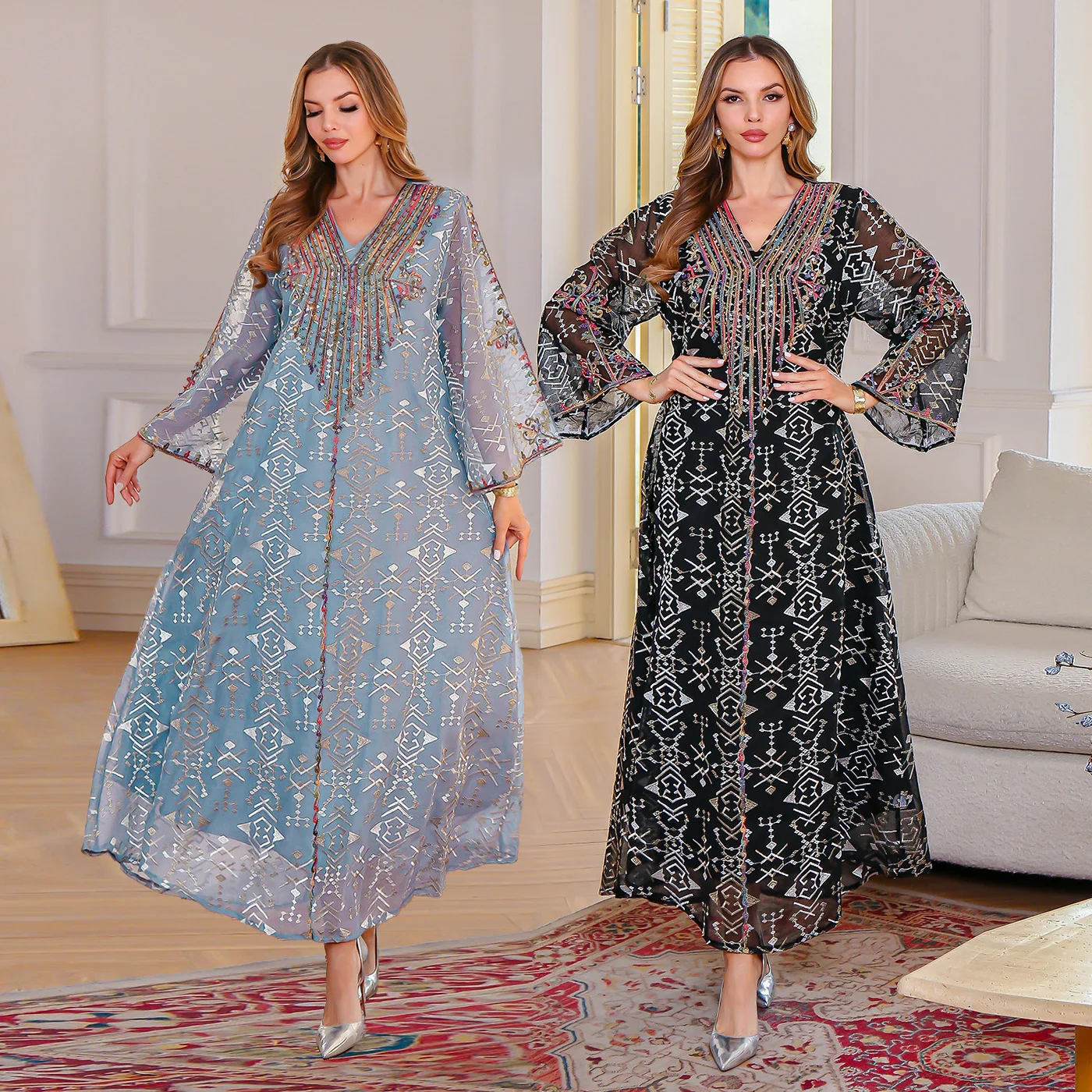 Mesh Rope Embroidered Abaya Dubai Long Dress Middle East Muslim Women's Kaftan Robe Arabian Islamic Clothing Elegant Party Gown
Mesh Rope Embroidered Abaya Dubai Long Dress Middle East Muslim Women's Kaftan Robe Arabian Islamic Clothing Elegant Party Gown