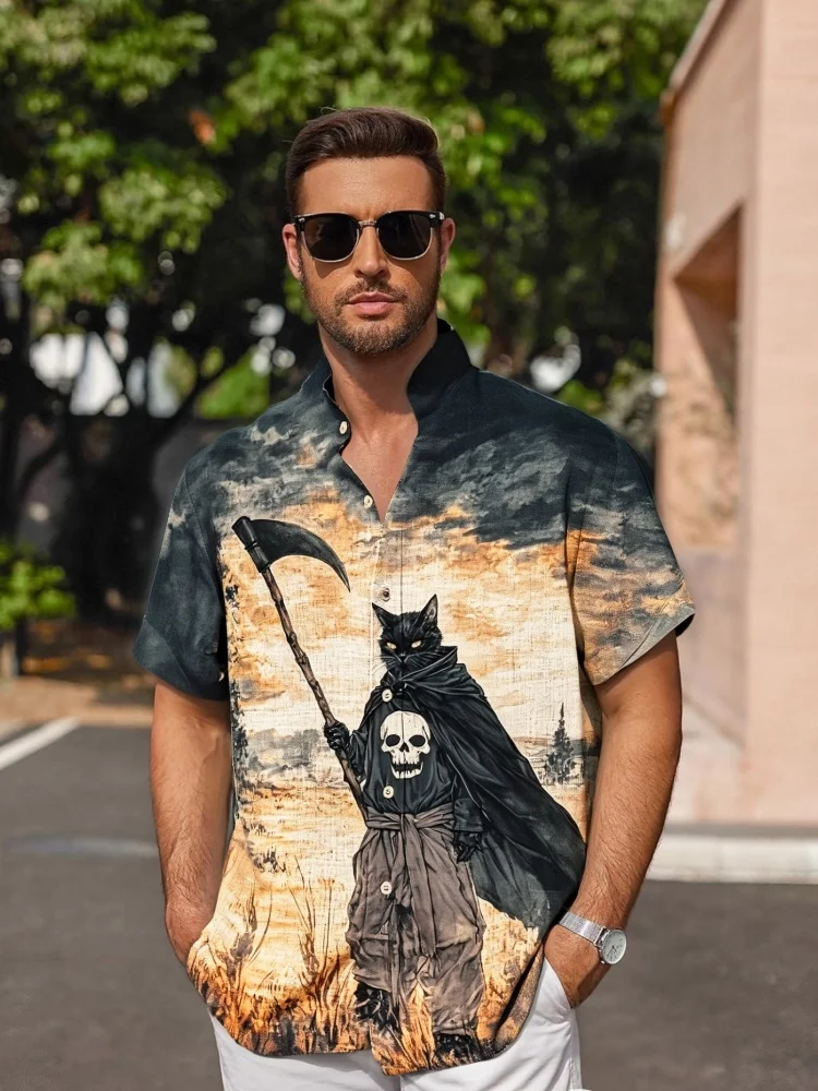 Мужская рубашка с короткими рукавами и принтом черного кота на Хэллоуин, Y2K, Harajuku, воротник-стойка, пуговицы, удобные летние праздничные топы
Мужская рубашка с короткими рукавами и принтом черного кота на Хэллоуин, Y2K, Harajuku, воротник-стойка, пуговицы, удобные летние праздничные топы