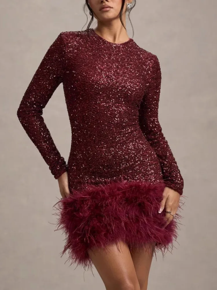 Women's Clothing New Banquet Party Evening Dress Spring And Autumn Sexy Long-sleeved Sequin Feather Round-neck Slim Hip Dresses
Women's Clothing New Banquet Party Evening Dress Spring And Autumn Sexy Long-sleeved Sequin Feather Round-neck Slim Hip Dresses