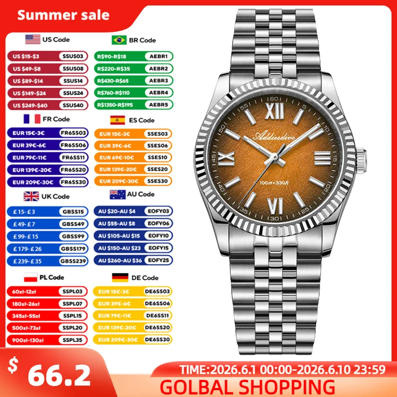 ADDIESDIVE Men's VH31 Quartz Watch 36mm Sapphire Glass 100m Waterproof Wristwatch Super Luminous 316L Stainless Steel Male Clock
ADDIESDIVE Men's VH31 Quartz Watch 36mm Sapphire Glass 100m Waterproof Wristwatch Super Luminous 316L Stainless Steel Male Clock
