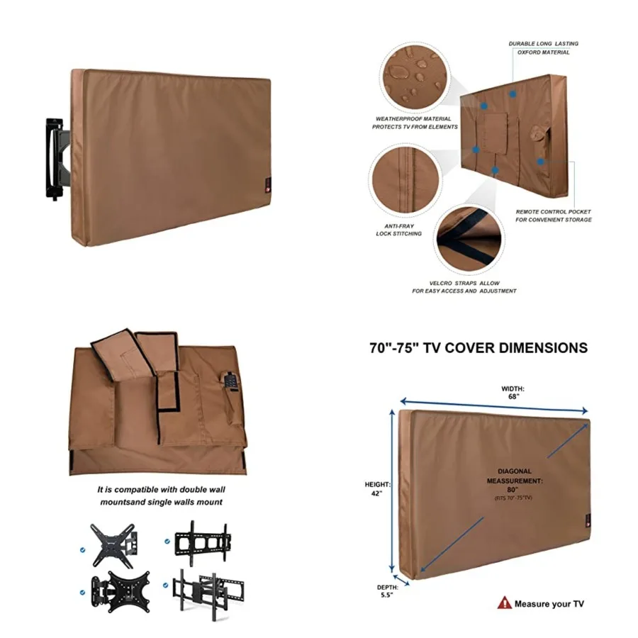 Outdoor TV Cover 70 to 75 ch Weatherproof, Cover Size 68''L x 42''H, Waterproof for Outside Flat Screen 70 to 75 ch TV,,600D Th
Outdoor TV Cover 70 to 75 ch Weatherproof, Cover Size 68''L x 42''H, Waterproof for Outside Flat Screen 70 to 75 ch TV,,600D Th