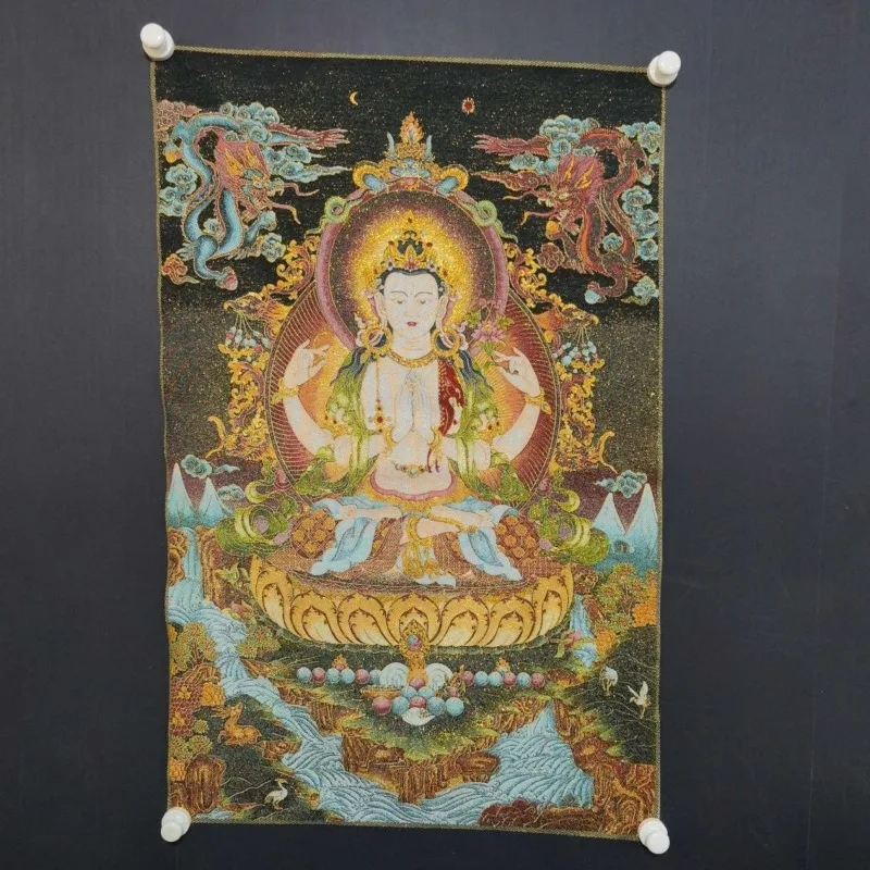 Tibetan Four-Arm Avalokiteshvara Brocade Embroidery Thangka Buddhist Meditation Buddhist Altar Paintings Religious Home Decor
Tibetan Four-Arm Avalokiteshvara Brocade Embroidery Thangka Buddhist Meditation Buddhist Altar Paintings Religious Home Decor
