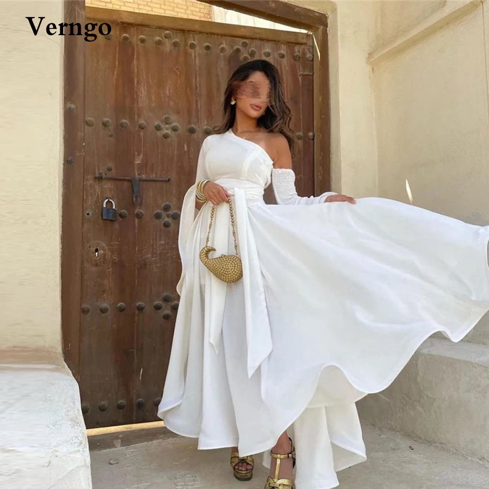 Verngo Simple White Satin Evening Dresses Arabic Women One Shoulder Long Sleeves Ankle Length Bride Formal Party Gowns Garment
Verngo Simple White Satin Evening Dresses Arabic Women One Shoulder Long Sleeves Ankle Length Bride Formal Party Gowns Garment