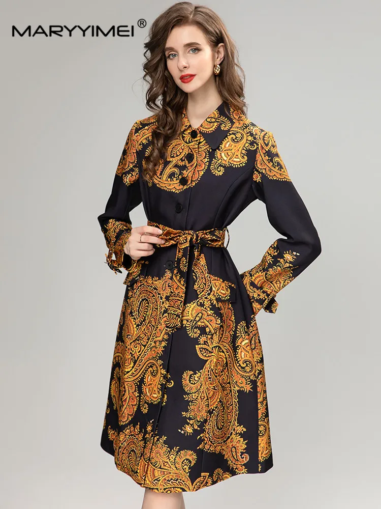 MARYYIMEI Fashion Runway Autumn Trench Coat Women Turn Down Collar Single-Breasted Gold Plant Print Lace-Up Vintage Outwear
MARYYIMEI Fashion Runway Autumn Trench Coat Women Turn Down Collar Single-Breasted Gold Plant Print Lace-Up Vintage Outwear