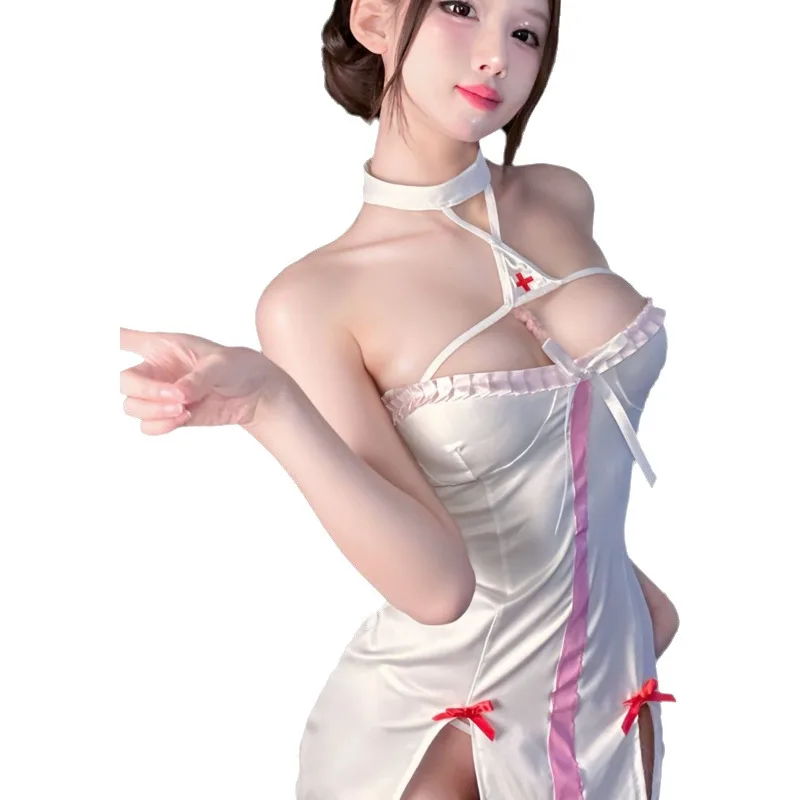 Nightclub Sexy Nurse Cosplay Uniform Pure Halter Neck Set Small-Breasted Seductive Sleepwear Backless Sleeveless Dress SYXI
Nightclub Sexy Nurse Cosplay Uniform Pure Halter Neck Set Small-Breasted Seductive Sleepwear Backless Sleeveless Dress SYXI