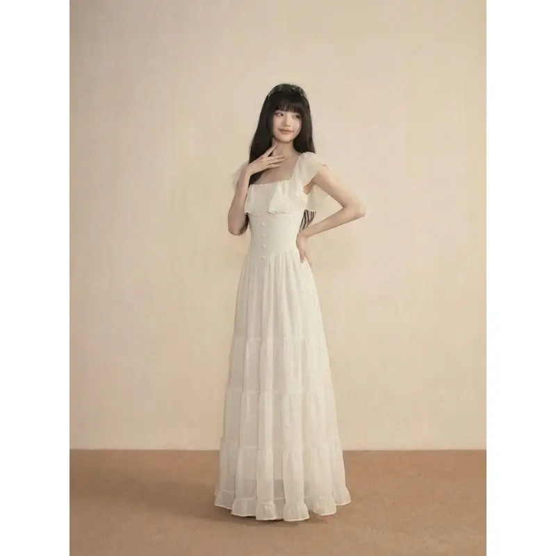 Women Solid White Square Neck Maxi Dress Double Ruffle Bust Spaghetti Strap Three Tier Layer Cake Skirt Bridal Fairy Sundress
Women Solid White Square Neck Maxi Dress Double Ruffle Bust Spaghetti Strap Three Tier Layer Cake Skirt Bridal Fairy Sundress