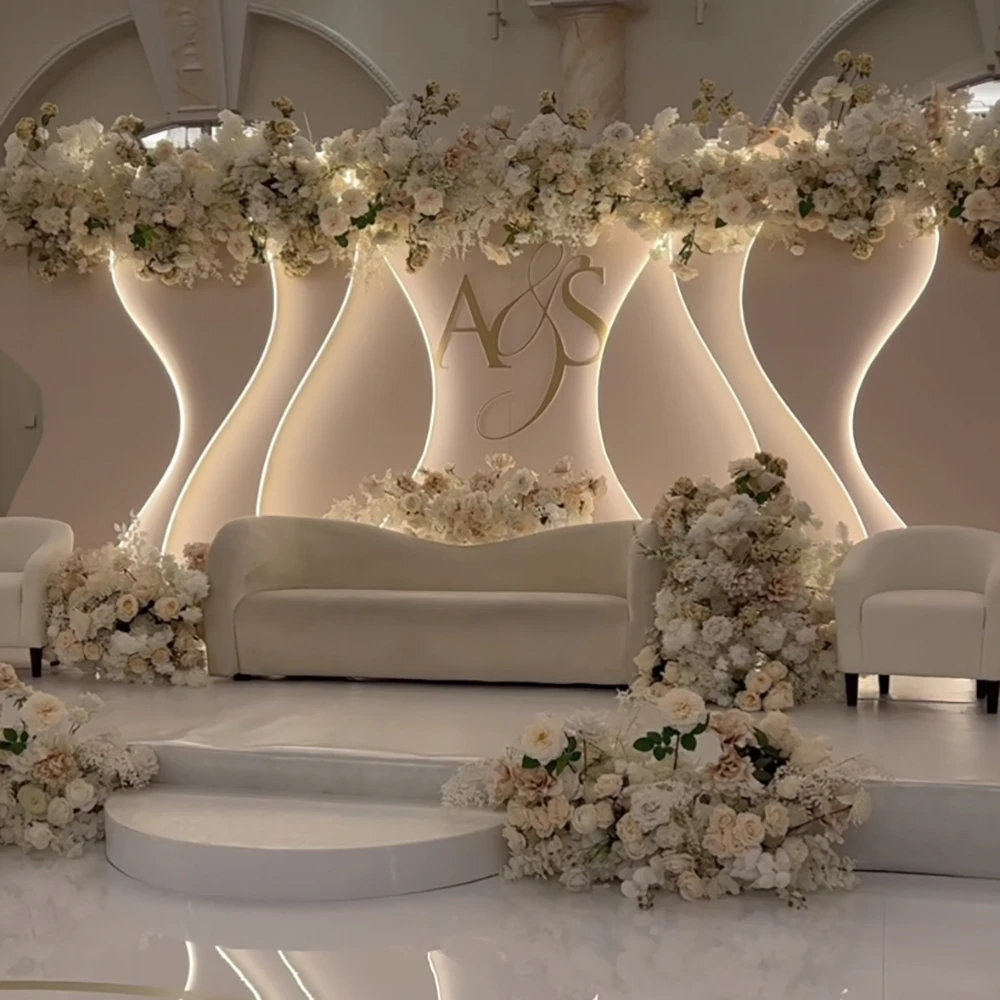 Luxury Wave Backdrop Panel Stage PVC Acrylic Backdrop Panel Stand With Flower For Party Display Stage for Wedding Decorations
Luxury Wave Backdrop Panel Stage PVC Acrylic Backdrop Panel Stand With Flower For Party Display Stage for Wedding Decorations