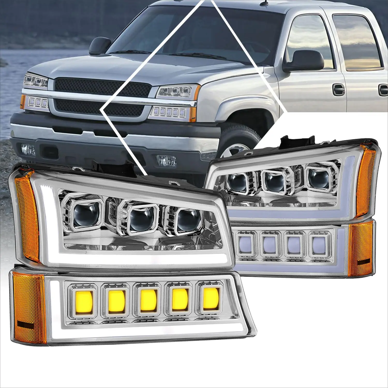 Pair of Full LED DRL Headlights Compatible with 03-07 Chevy Avalanche Silverado 1500 2500 HD 3500 Classic, with Day Time Running
Pair of Full LED DRL Headlights Compatible with 03-07 Chevy Avalanche Silverado 1500 2500 HD 3500 Classic, with Day Time Running