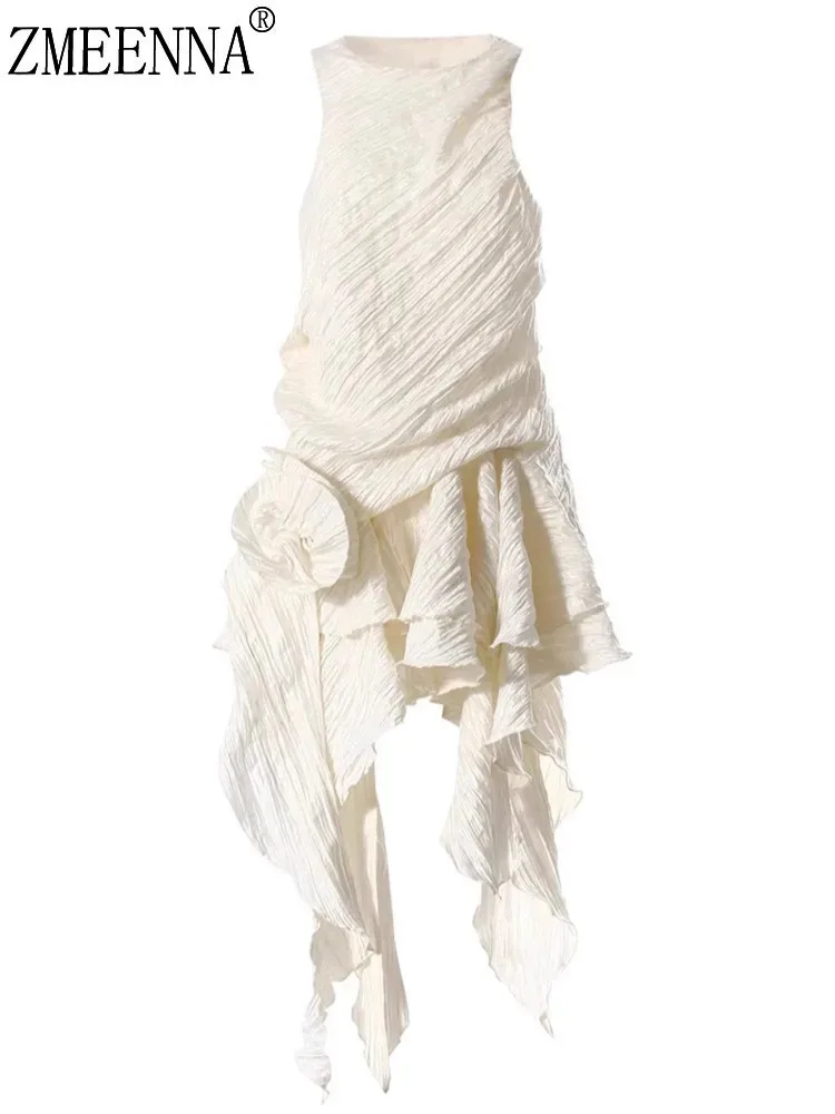 ZMEENNA Elegant Sleeveless Crinkled Dress Flowy Asymmetrical Hemline Romantic Ruffled Details Chic Sundress Perfect ZM906
ZMEENNA Elegant Sleeveless Crinkled Dress Flowy Asymmetrical Hemline Romantic Ruffled Details Chic Sundress Perfect ZM906