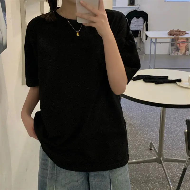 Women Short Sleeved T-shirt 100% Pure Cotton Oversize Loose Casual Versatile White Solid Color Round Neck Top Summer New
Women Short Sleeved T-shirt 100% Pure Cotton Oversize Loose Casual Versatile White Solid Color Round Neck Top Summer New