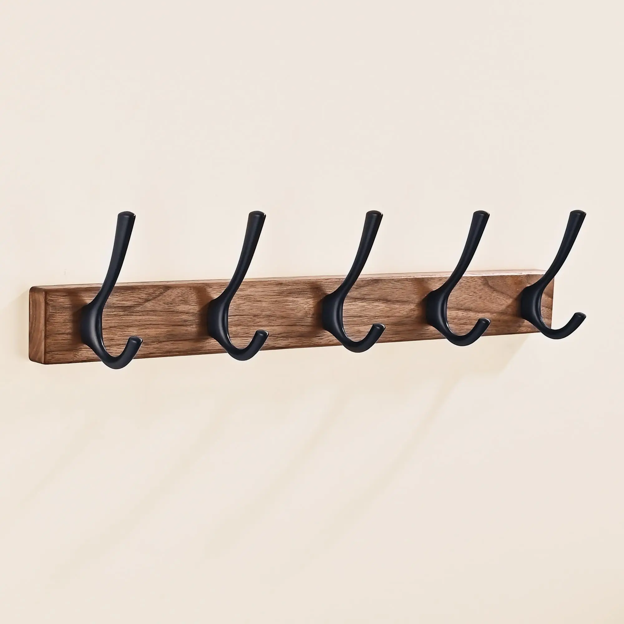 Walnut Wood Wall-Mounted Coat Rack With Five Black Hooks For Entryway Bathroom Towel Hat Purse Storage
Walnut Wood Wall-Mounted Coat Rack With Five Black Hooks For Entryway Bathroom Towel Hat Purse Storage