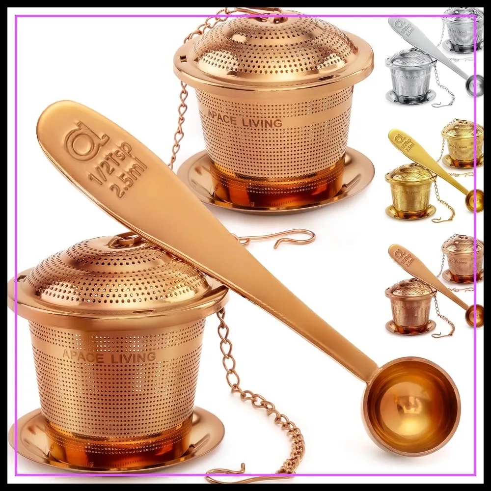 304 Stainless Steel Tea Infuser Set of 2 with Tea Scoop & Drip Trays - Ultra Fine Mesh Loose Leaf Tea Strainer, Reusable Steeper Basket for Rooibos, Green, Black, Herbal & Oolong Tea
304 Stainless Steel Tea Infuser Set of 2 with Tea Scoop & Drip Trays - Ultra Fine Mesh Loose Leaf Tea Strainer, Reusable Steeper Basket for Rooibos, Green, Black, Herbal & Oolong Tea