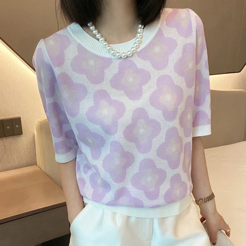 Korean Style Knitted Tops 2023 Summer Casual Clothing Tees Jacquard T Shirt Women O Neck Short Sleeve Tshirts Female Camisetas
Korean Style Knitted Tops 2023 Summer Casual Clothing Tees Jacquard T Shirt Women O Neck Short Sleeve Tshirts Female Camisetas