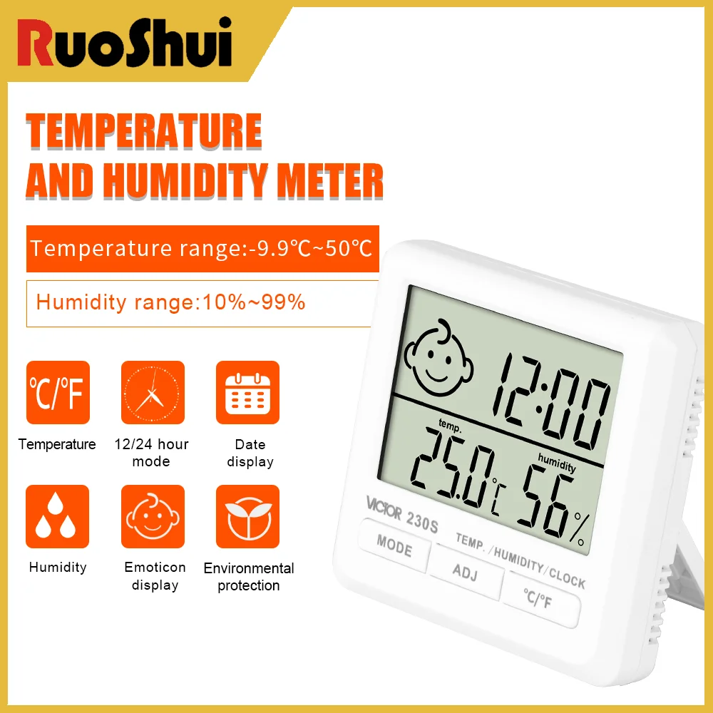 Victor 230S Temperature And Humidity Meter -9.9°C-50°C 10%-99% Measuring Range 12/24h Mode Smart Emotion Display Thermometer
Victor 230S Temperature And Humidity Meter -9.9°C-50°C 10%-99% Measuring Range 12/24h Mode Smart Emotion Display Thermometer
