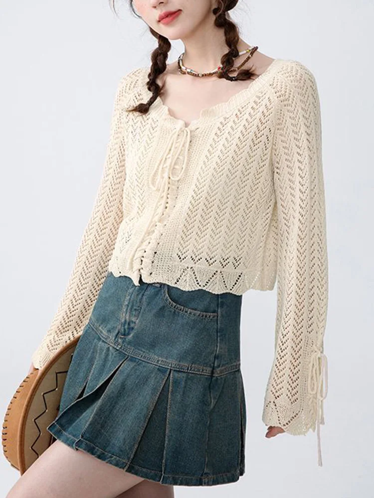 Thin Hollow Out Knitted Cardigan Women Coat Ladies Sweet Sun Protection Tops Female Single Breasted Cropped Casaco Feminino
Thin Hollow Out Knitted Cardigan Women Coat Ladies Sweet Sun Protection Tops Female Single Breasted Cropped Casaco Feminino