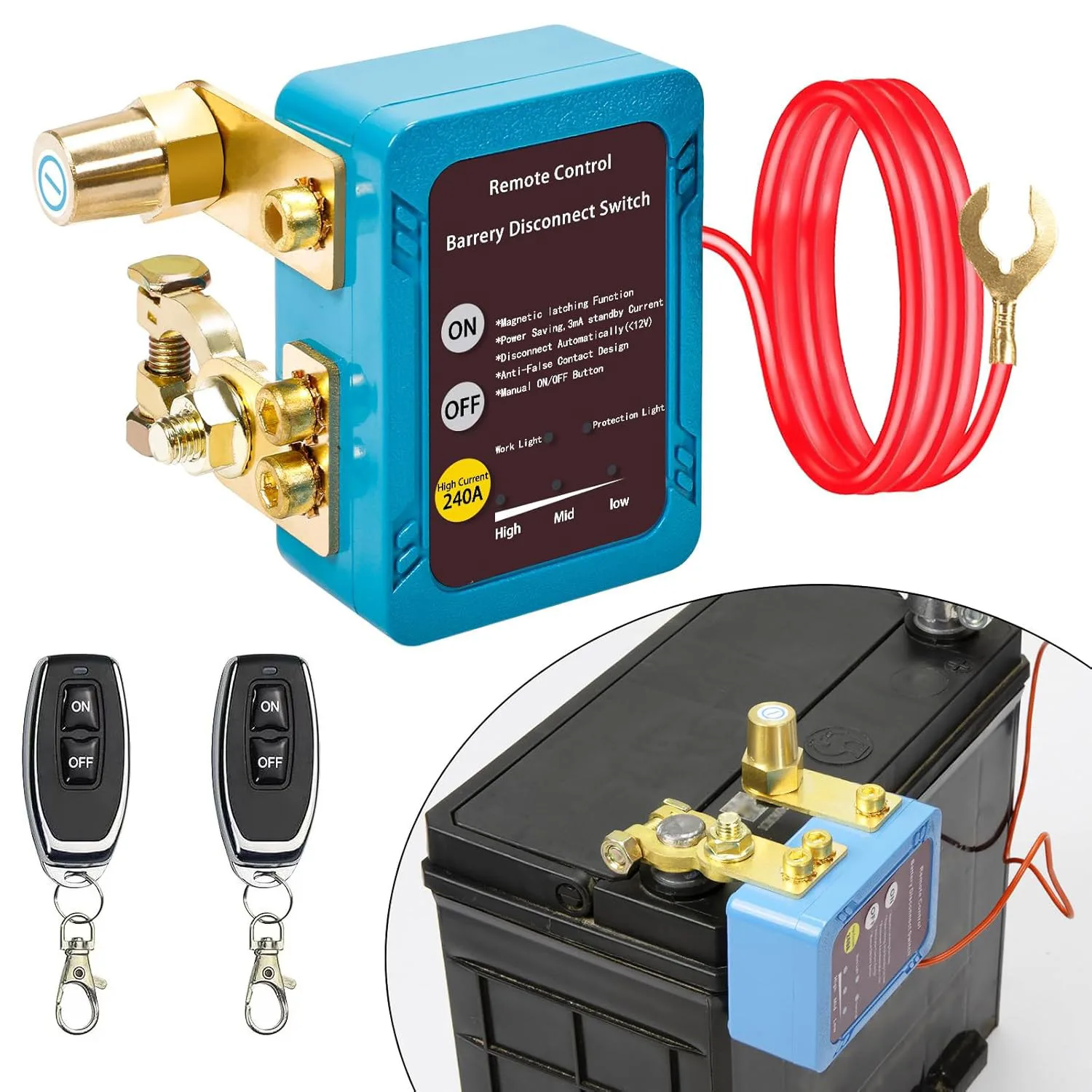Remote Battery Disconnect Switch 12v 240A Upgrade Car Kill Switch Anti-Theft for Car Truck RV
Remote Battery Disconnect Switch 12v 240A Upgrade Car Kill Switch Anti-Theft for Car Truck RV