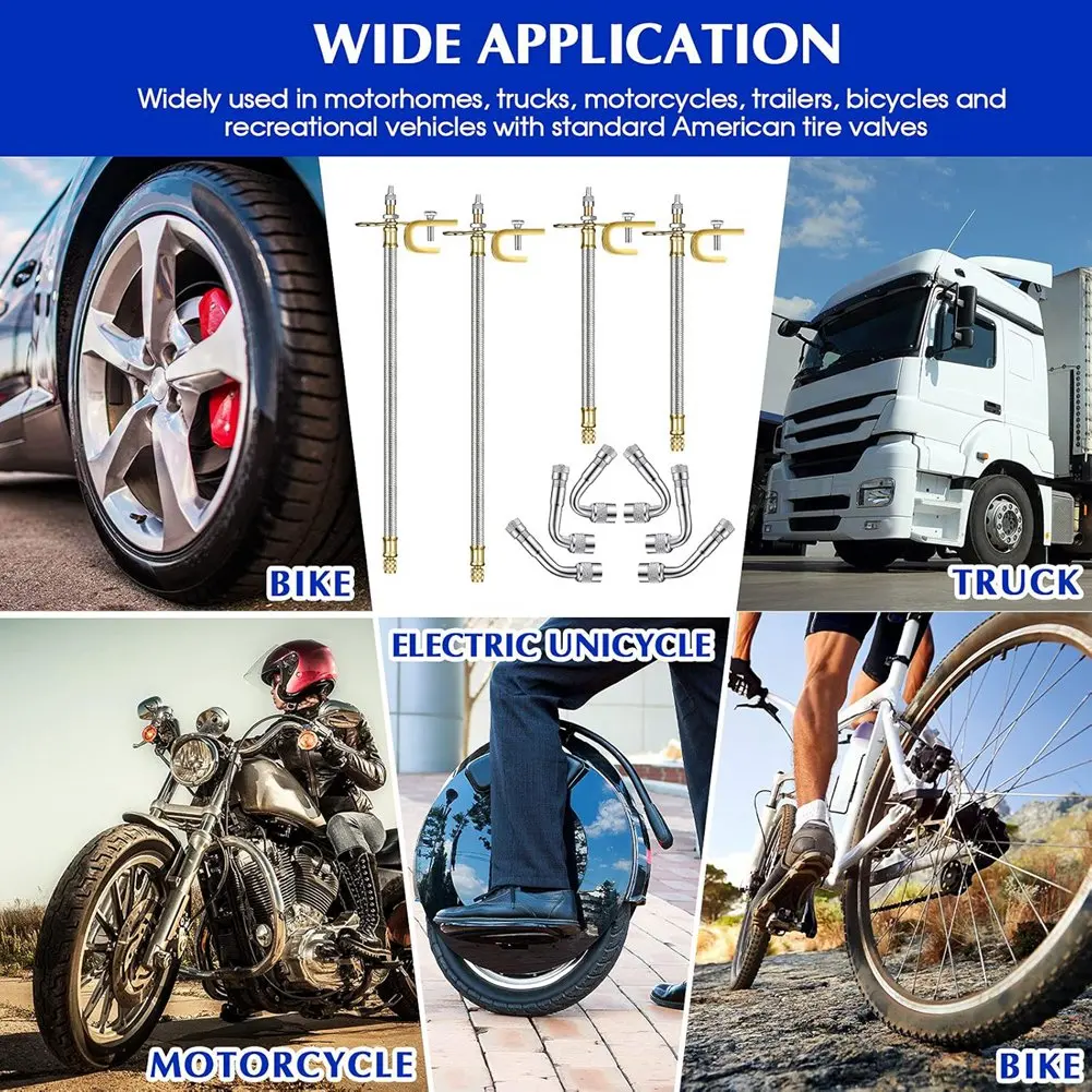 10 Pieces Stainless Steel Valve Stem Extension, 4 Pieces Dual Tire Valve Extension 6 Pieces Valve Extender Adaptor
10 Pieces Stainless Steel Valve Stem Extension, 4 Pieces Dual Tire Valve Extension 6 Pieces Valve Extender Adaptor