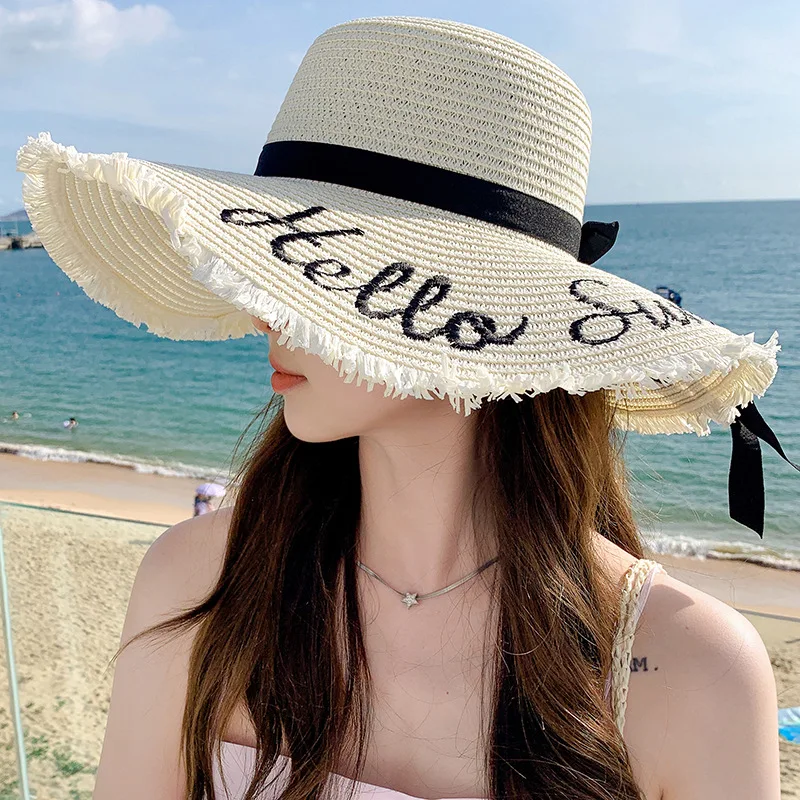 Fashion Flat-topped Letter Wide Brim Hats Girls Outdoor Lightweight Sun Hat Lace Women Beach Caps Q35
Fashion Flat-topped Letter Wide Brim Hats Girls Outdoor Lightweight Sun Hat Lace Women Beach Caps Q35