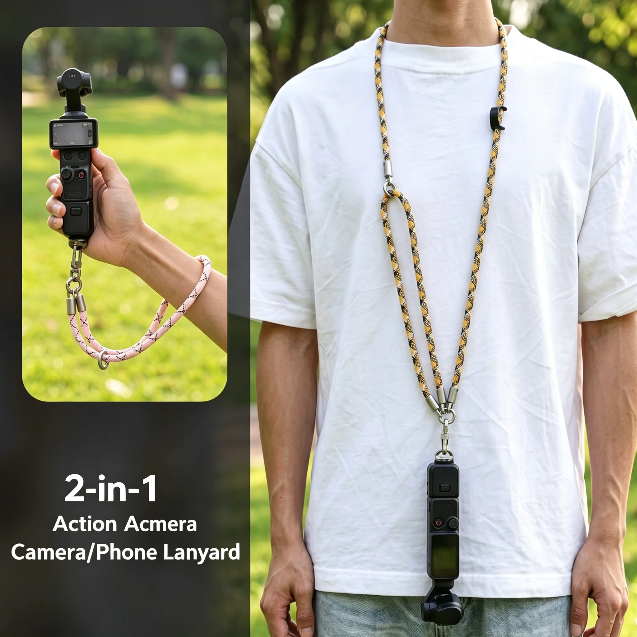 2-in-1 Universal Camera Lanyard with 1/4" Screw Mount - Dual-Connection Anti-Slip Wrist & Neck Strap Quick-Release for DJI Osmo
2-in-1 Universal Camera Lanyard with 1/4" Screw Mount - Dual-Connection Anti-Slip Wrist & Neck Strap Quick-Release for DJI Osmo