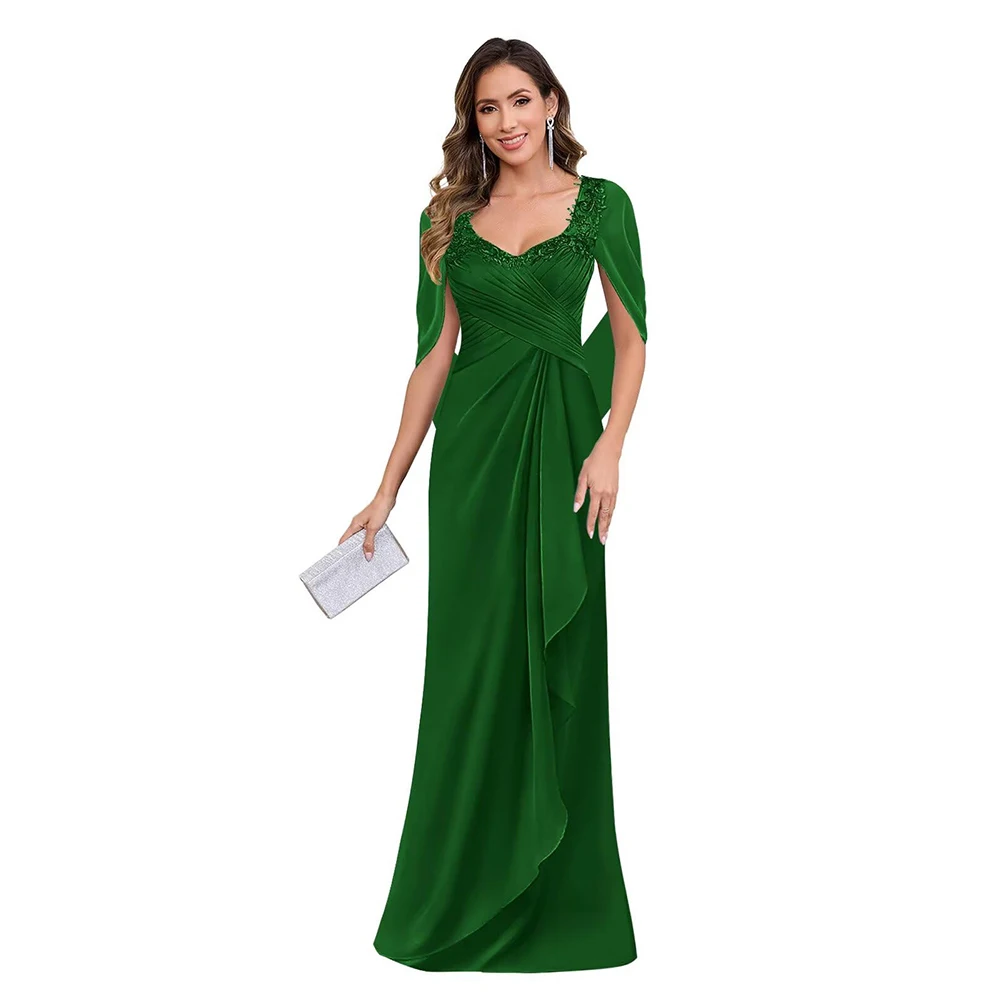 Customized Cape Sleeve Mother of The Bride Dresses for Wedding Long Mermaid Ruched Chiffon Lace Formal Evening Gown 2025
Customized Cape Sleeve Mother of The Bride Dresses for Wedding Long Mermaid Ruched Chiffon Lace Formal Evening Gown 2025