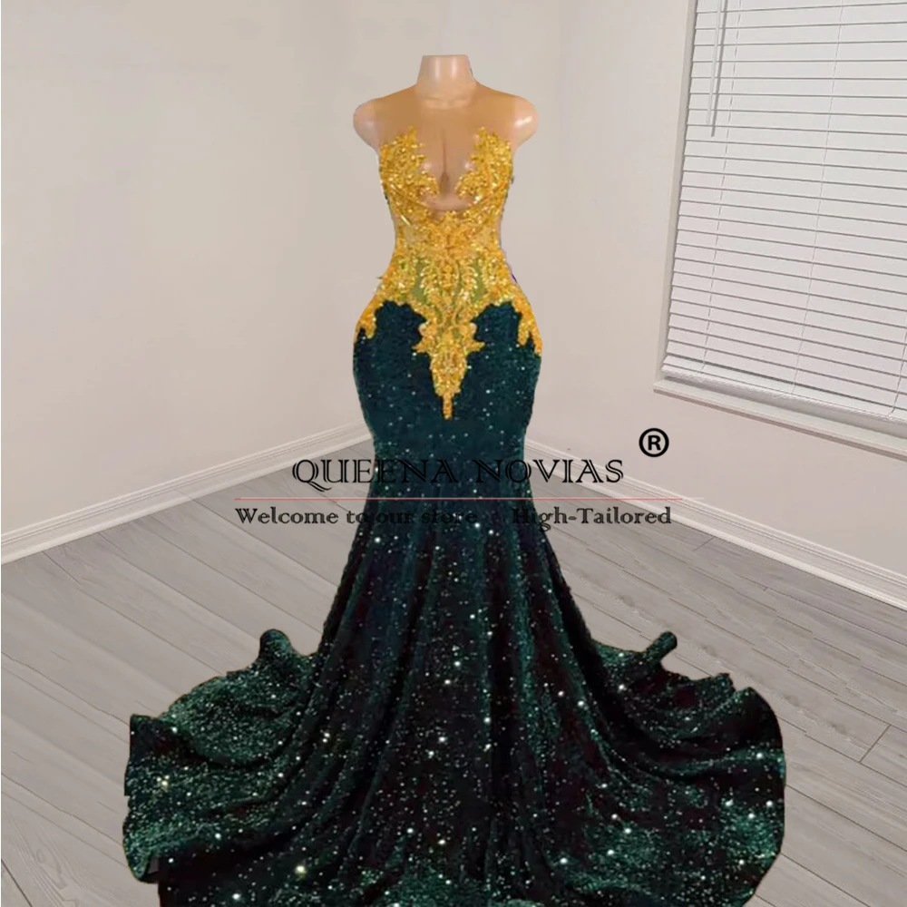 Sparkly Green Sequins Mermaid Long Prom Dresses Customized Gold Beaded Rhinestone Evening Party Gowns Women Birthday Clothing
Sparkly Green Sequins Mermaid Long Prom Dresses Customized Gold Beaded Rhinestone Evening Party Gowns Women Birthday Clothing