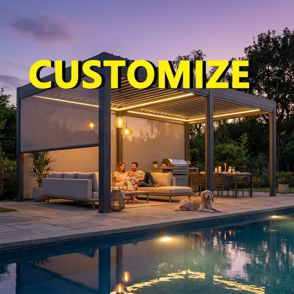 Any Size Custom Open Air Leisure Pavilion Thick Sunshade Panel Aluminum Support Structure Yard Light Matching Shield Shed
Any Size Custom Open Air Leisure Pavilion Thick Sunshade Panel Aluminum Support Structure Yard Light Matching Shield Shed