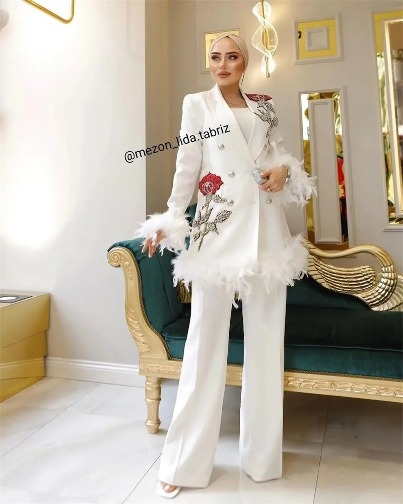 Luxury Feather Women Suit Set 2 Piece Blazer+Pants Trousers Shiny Crystals Flower Office Lady Jacket Customized Wedding Coat
Luxury Feather Women Suit Set 2 Piece Blazer+Pants Trousers Shiny Crystals Flower Office Lady Jacket Customized Wedding Coat