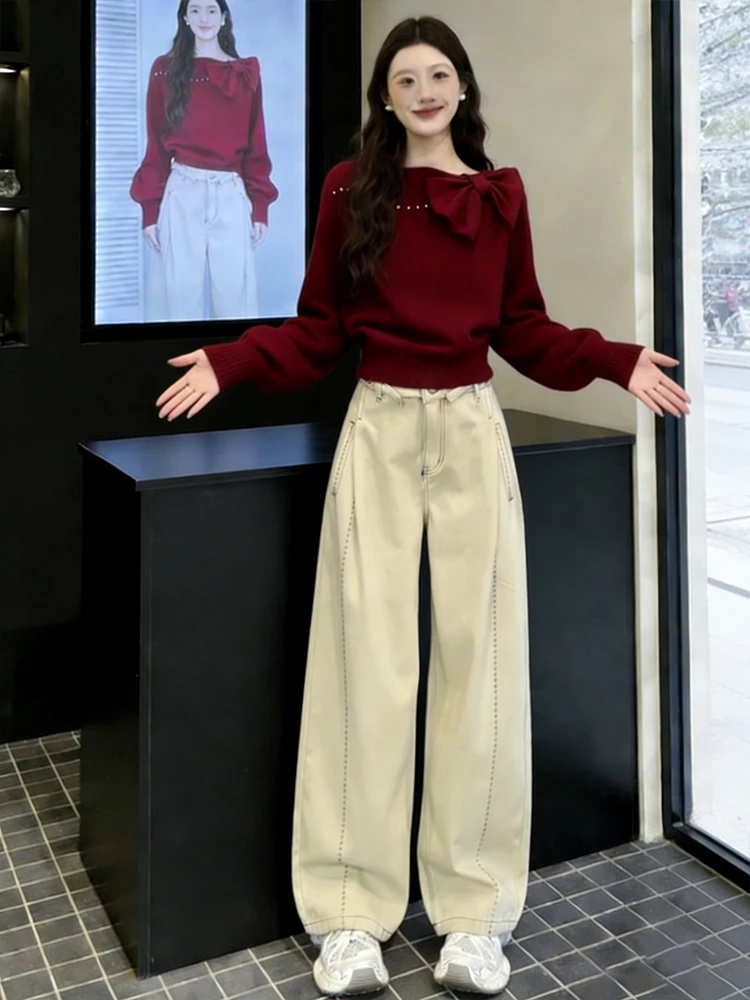 Red Knitted Top High Waist Jeans Set Women's Casual Slimming Two-Piece Spring 2026 Faion Ensemble Lantern Sve Long Sve
Red Knitted Top High Waist Jeans Set Women's Casual Slimming Two-Piece Spring 2026 Faion Ensemble Lantern Sve Long Sve