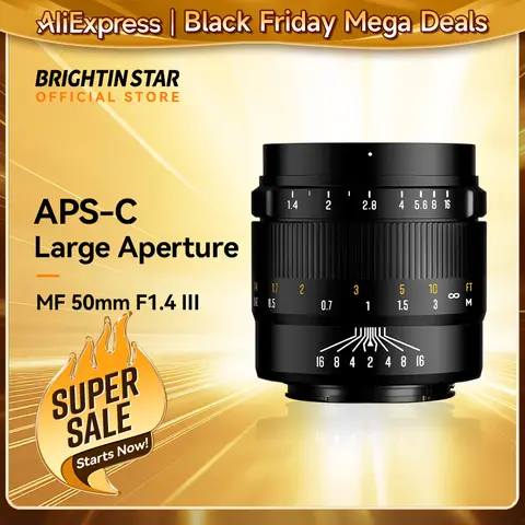 Brightin Star  50mm F1.4 Ⅲ APS-C Manual Focus Mirroless Digital Camera Lens for Sony E A6400 A6600 A6300 Canon RF EOSM Fujifilm
