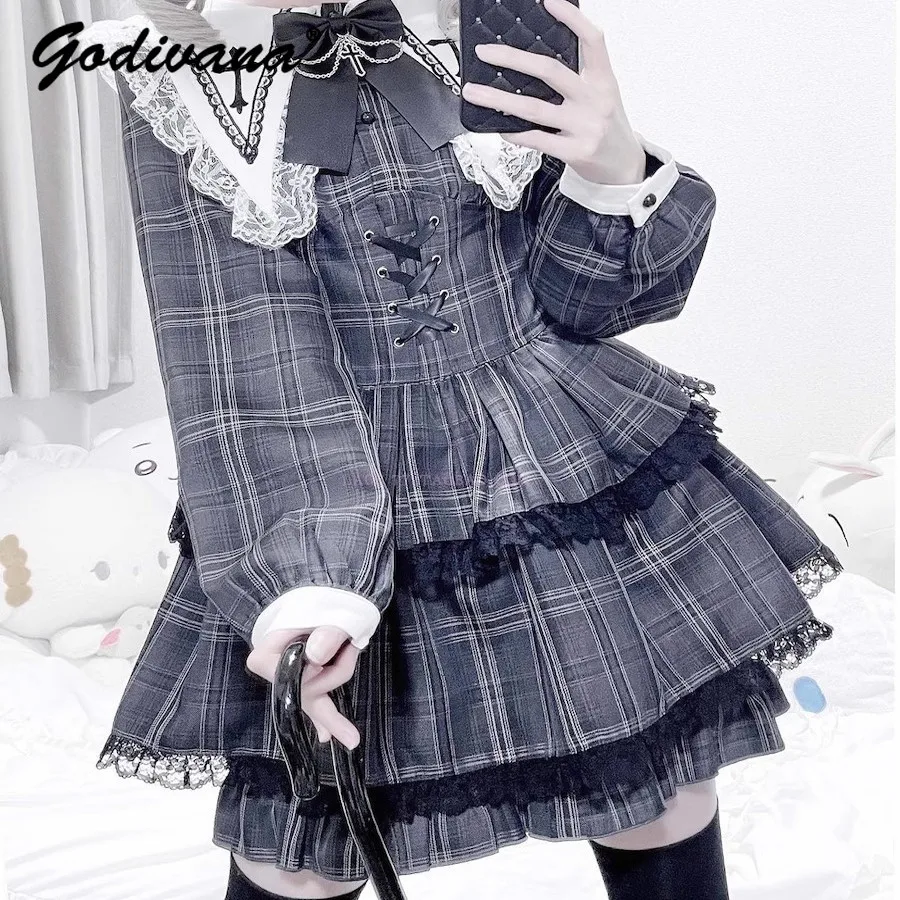 Japanese Mass-produced Gothic Sailor Collar Cross Embroidered Lace Ruffled Dress Plaid Top + Shorts 2 Piece Set Women's Outfits
Japanese Mass-produced Gothic Sailor Collar Cross Embroidered Lace Ruffled Dress Plaid Top + Shorts 2 Piece Set Women's Outfits