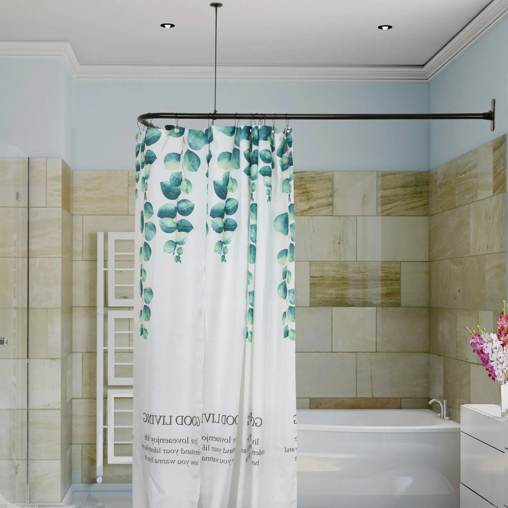 L Shaped Shower Curtain Rod With Ceiling Support For Corner Bathtub Aluminum Chrome
L Shaped Shower Curtain Rod With Ceiling Support For Corner Bathtub Aluminum Chrome