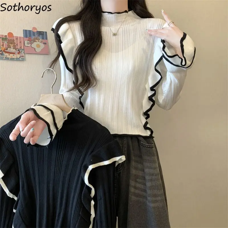 Pullovers Women Ruffles Sweet Loose French Style Vintage Bright Line Decoration Aesthetic Knitting Harajuku All-match Popular
Pullovers Women Ruffles Sweet Loose French Style Vintage Bright Line Decoration Aesthetic Knitting Harajuku All-match Popular
