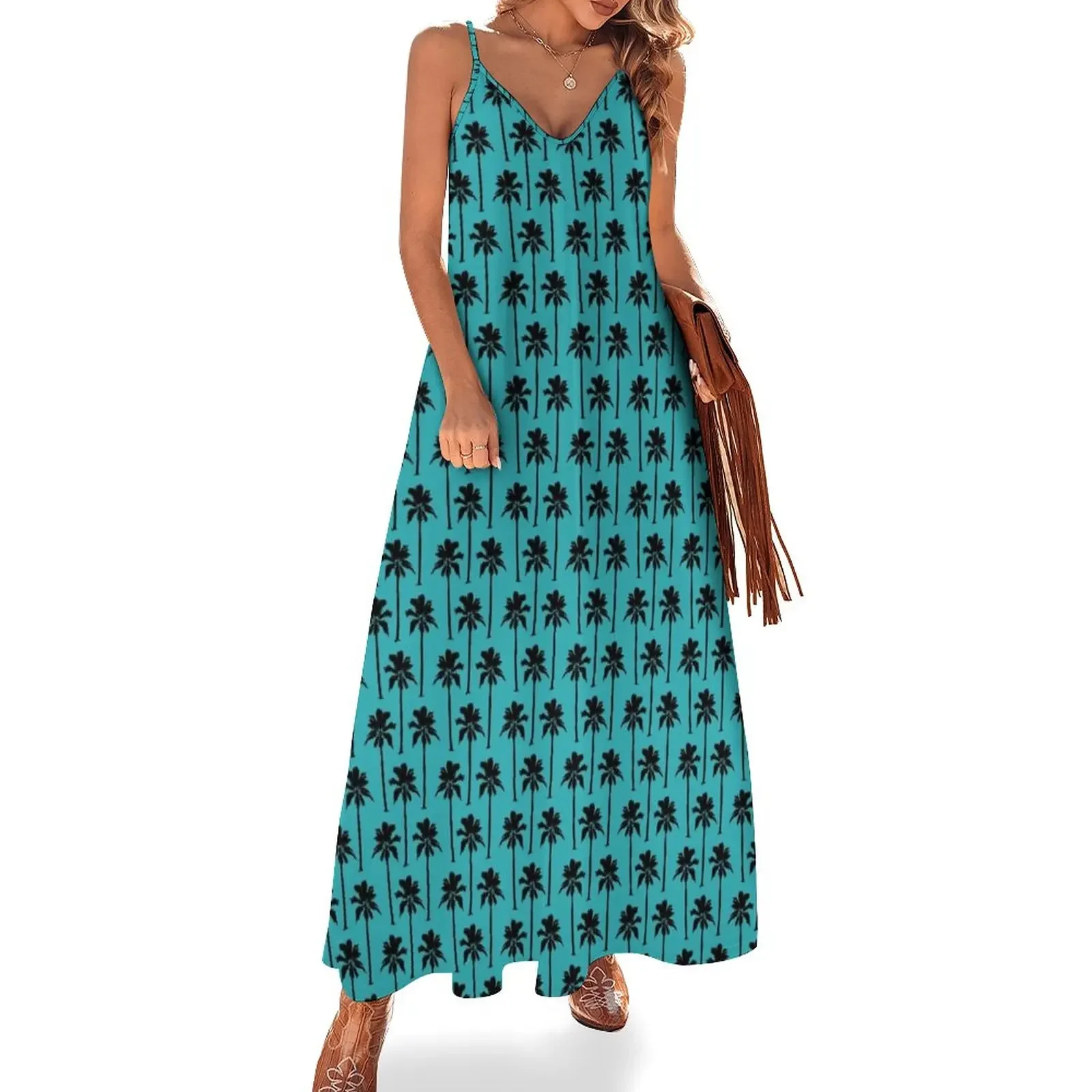 Black Palm Trees on Aqua Background Sleeveless Dress summer women's dress 2025 dress summer 2025 women Women's summer suit
Black Palm Trees on Aqua Background Sleeveless Dress summer women's dress 2025 dress summer 2025 women Women's summer suit