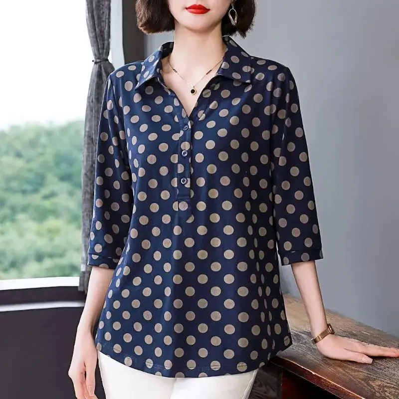 Femme Spring Summer Korean Fashion Button Polka Dot Polo Collar Women Shirts Elegant All-match Simplicity Chiffon 3/4 Sleevetops
Femme Spring Summer Korean Fashion Button Polka Dot Polo Collar Women Shirts Elegant All-match Simplicity Chiffon 3/4 Sleevetops