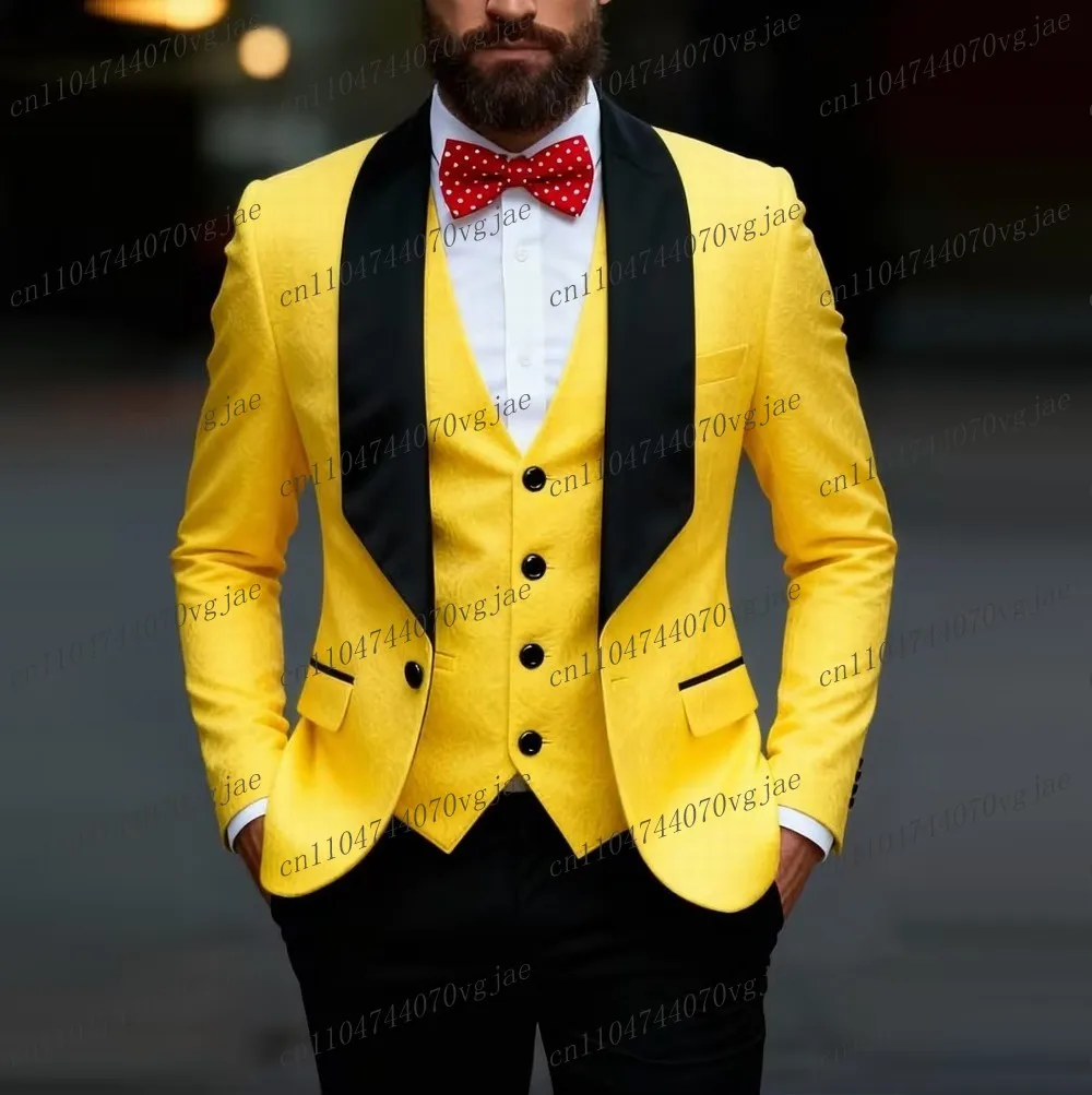 Yellow And Black Men Suit Formal Wedding Party Groom Business Male Tuxedos Customized 3 Piece Set Jacket Vest Pants
Yellow And Black Men Suit Formal Wedding Party Groom Business Male Tuxedos Customized 3 Piece Set Jacket Vest Pants