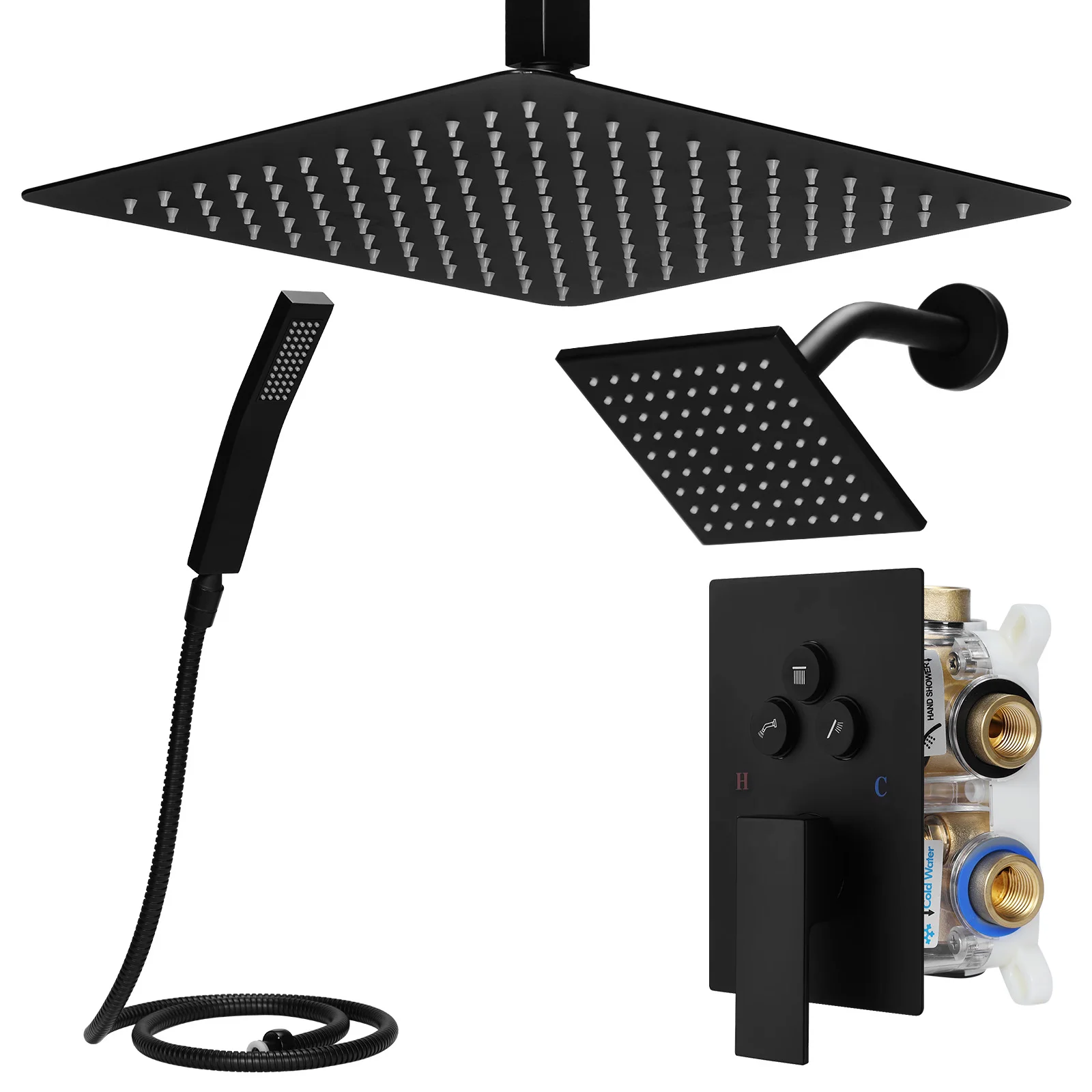 Shower Combo Set W/ 12in Ceiling Mount 6in Wall Mount Showers Head Push Button Diverter with 2 in 1 Handheld for Bathroom Hotel
Shower Combo Set W/ 12in Ceiling Mount 6in Wall Mount Showers Head Push Button Diverter with 2 in 1 Handheld for Bathroom Hotel