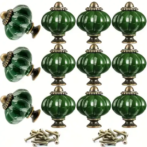 8 Pcs Vintage Style Pumpkin Shaped Ceramic Cabinet Knobs Antique Bronze Finish Retro Drawer Pulls for Kitchen Bathroom Cabinets