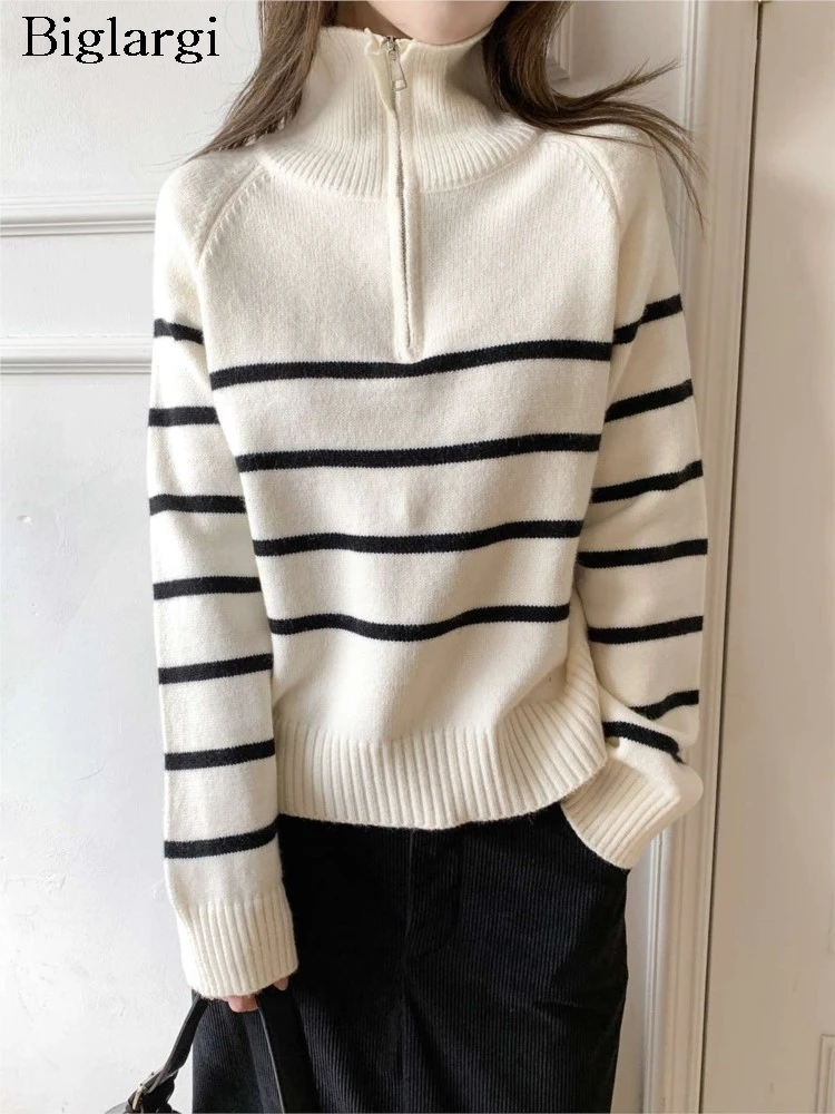 Knitted Autumn Winter New Polo Pullover Sweater Women Striped Print Modis Ladies Sweaters Casual Loose Korea Style Woman Sweater
Knitted Autumn Winter New Polo Pullover Sweater Women Striped Print Modis Ladies Sweaters Casual Loose Korea Style Woman Sweater