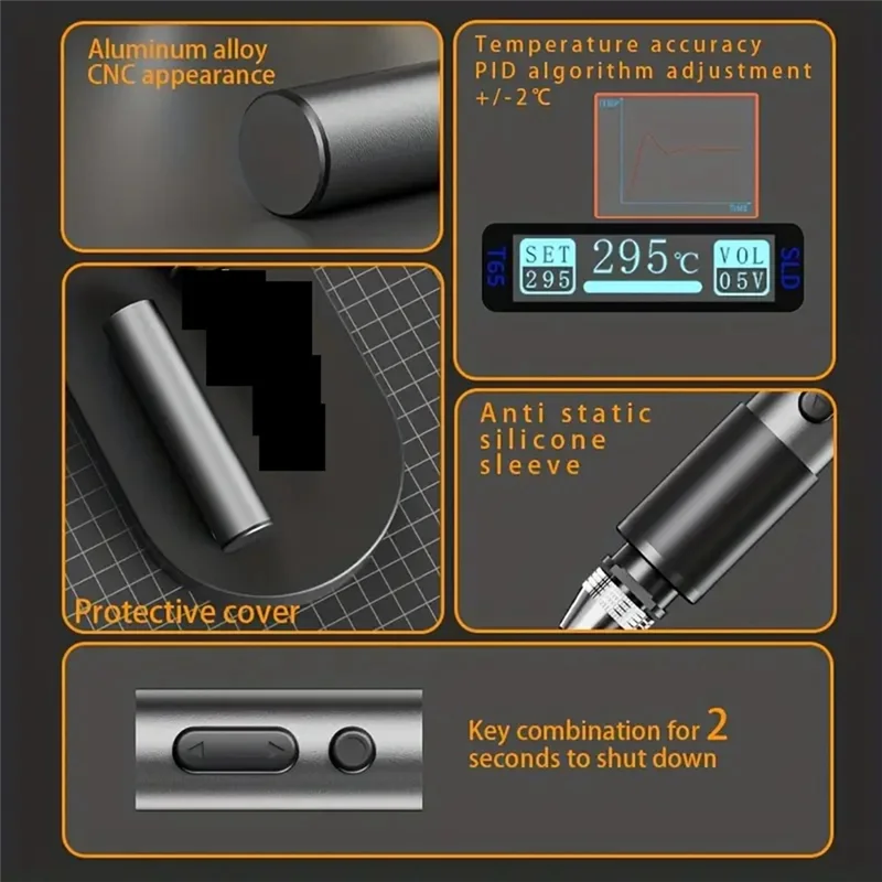 ABJI-Smart Soldering Iron Adjustable Temperature 65W PD+ QC Portable Electric Tool For Electronic DIY Projects
ABJI-Smart Soldering Iron Adjustable Temperature 65W PD+ QC Portable Electric Tool For Electronic DIY Projects