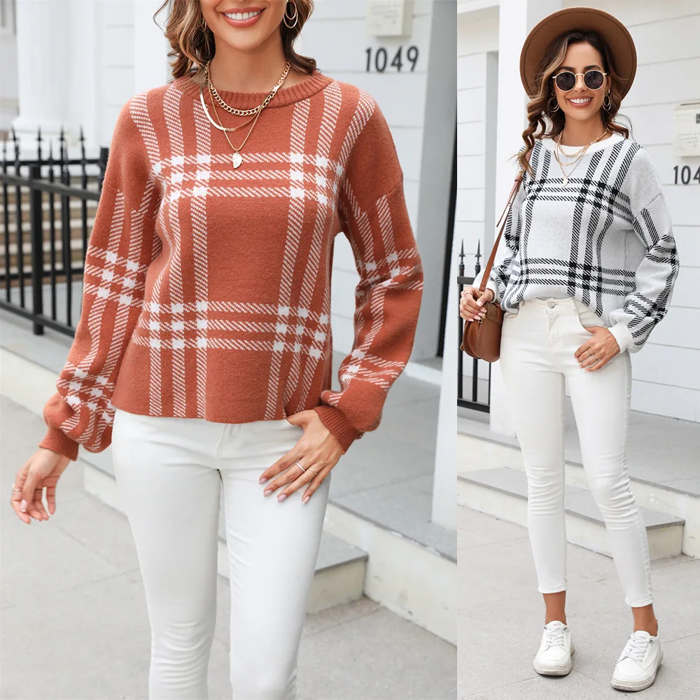 Women's Casual Knitted Sweater Spring Faion round Ne Pullover Velvet Patchwork Big Plaid Trendy Top by Chinese
Women's Casual Knitted Sweater Spring Faion round Ne Pullover Velvet Patchwork Big Plaid Trendy Top by Chinese