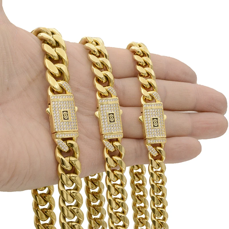 Hip Hop Bling Iced Out Gold Color Stainless Steel CZ Cuban Miami Chain Necklace Link Chain for Men Rapper Jewelry
Hip Hop Bling Iced Out Gold Color Stainless Steel CZ Cuban Miami Chain Necklace Link Chain for Men Rapper Jewelry
