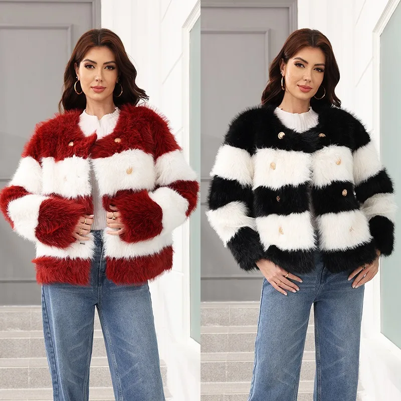 Women's Red and White Black and White Two-color Splicing Imitation Fur Coat Fur Coat Winter New Elegant Temperament Yangqi
Women's Red and White Black and White Two-color Splicing Imitation Fur Coat Fur Coat Winter New Elegant Temperament Yangqi